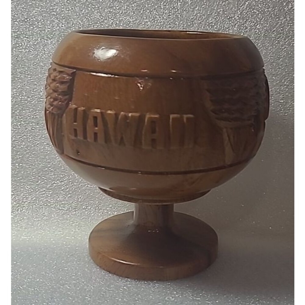 Vintage Hawaiian Wood Hand Carved Koa Footed Small Bowl / Goblet